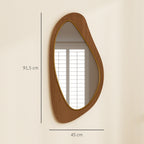 Miroir mural asymétrique 91,5 x 45 cm, miroir suspendu moderne, cadre en bois, effet bois naturel
