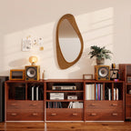 Miroir mural asymétrique 91,5 x 45 cm, miroir suspendu moderne, cadre en bois, effet bois naturel