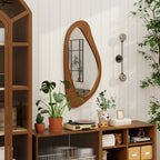 Miroir mural asymétrique 91,5 x 45 cm, miroir suspendu moderne, cadre en bois, effet bois naturel