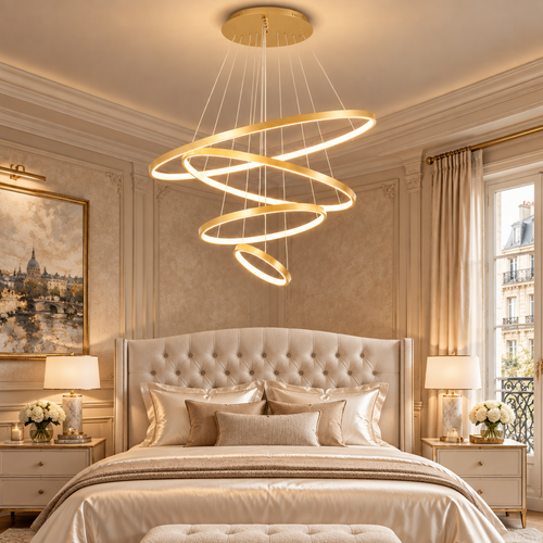 Lustre LED anneaux – chambre luxe