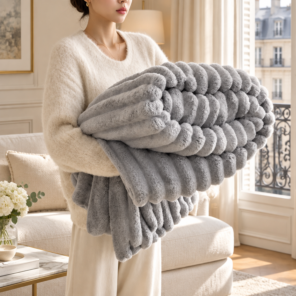 Plaid fausse fourrure gris clair