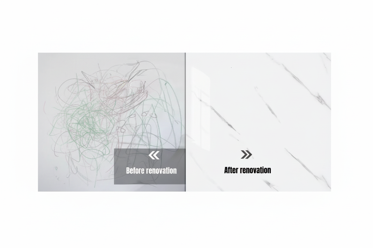 Avant après rénovation papier peint marbre HD