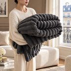 Plaid fausse fourrure gris anthracite