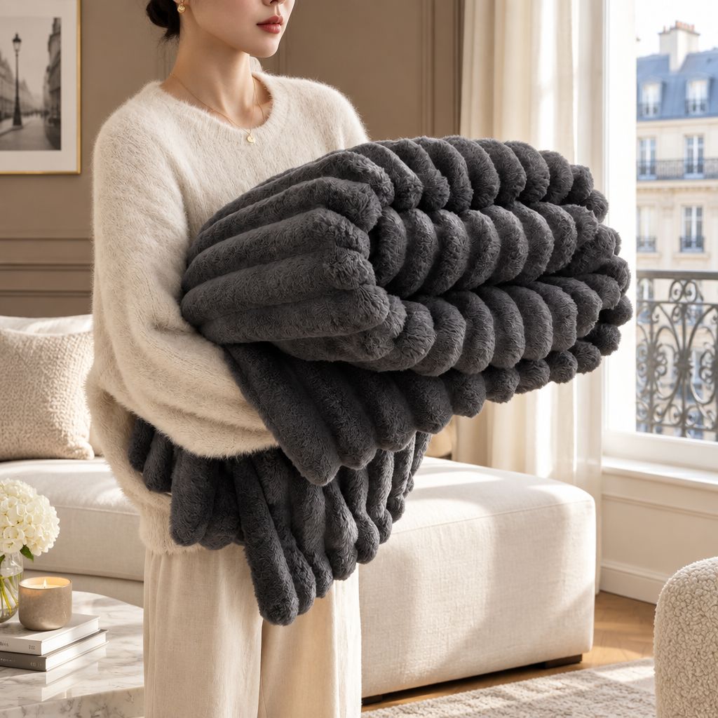 Plaid fausse fourrure gris anthracite