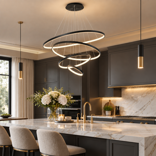 Lustre LED anneaux – cuisine moderne