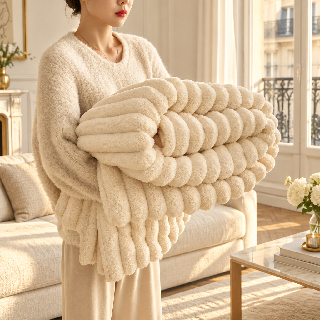 Plaid fausse fourrure beige
