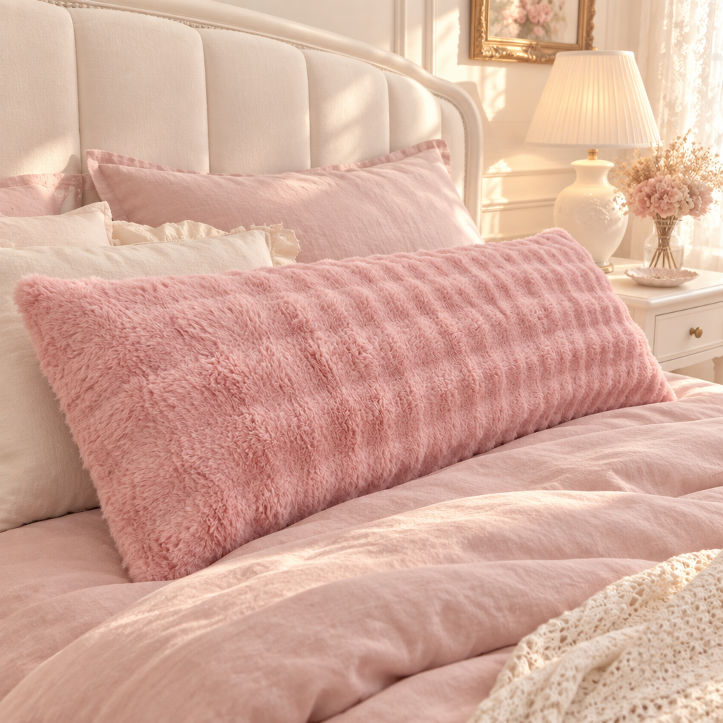 Taie oreiller longue – chambre rose blush