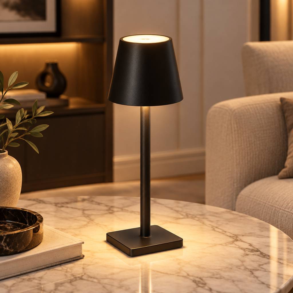 Lampe noire sur marbre