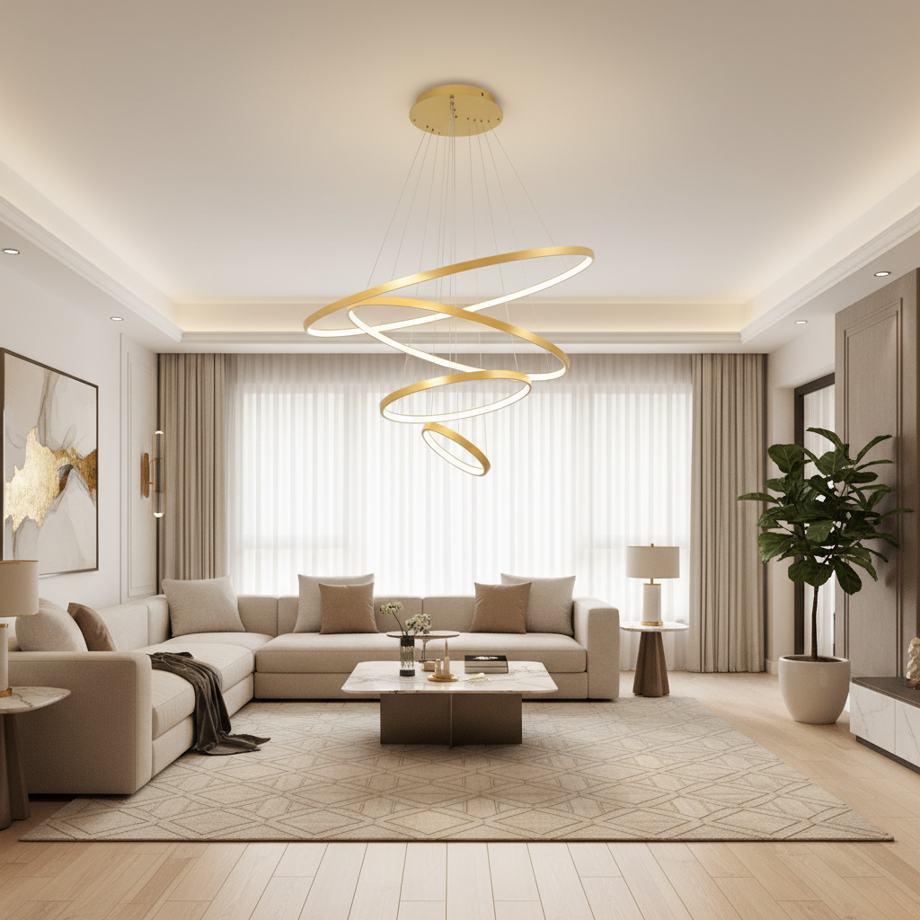 Lustre Design 4 Anneaux Dorés – Lifestyle