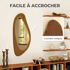 Miroir mural asymétrique 91,5 x 45 cm, miroir suspendu moderne, cadre en bois, effet bois naturel